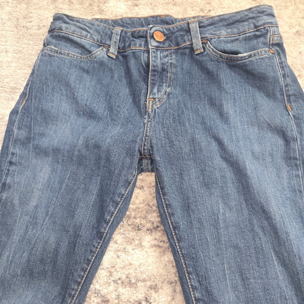 Acquaverde Blue Flare Leg Denim Jeans Snap Button Hem Medium Wash Bell bottom - Picture 2 of 16